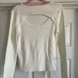 Chic White Ribbed Long Sleeve Top